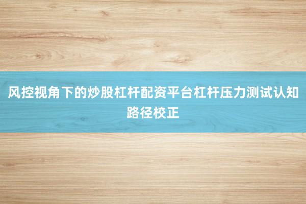 风控视角下的炒股杠杆配资平台杠杆压力测试认知路径校正