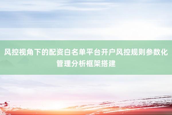 风控视角下的配资白名单平台开户风控规则参数化管理分析框架搭建